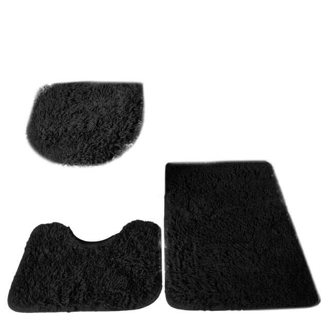 3pc Bathroom Set Rug Mat Toilet Lid Cover Plain Solid Color Bathmats Rugs Kit Non-Slip Fluffy Home Carpets For Bathroom by zapcart