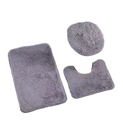 3pc Bathroom Set Rug Mat Toilet Lid Cover Plain Solid Color Bathmats Rugs Kit Non-Slip Fluffy Home Carpets For Bathroom by zapcart