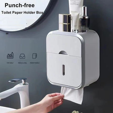 Storage Box Toilet Paper Organizer Waterproof High Capacity Dust-proof Punch-free Wall Mounted Roll Paper Bathroom Home Supplies by zapcart