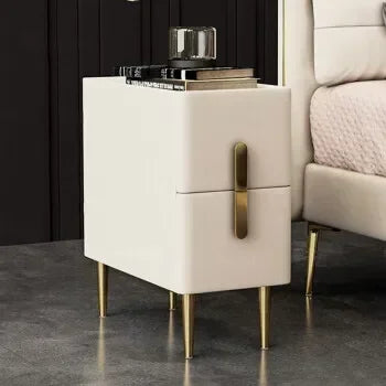 Nordic Style Bedroom Bedside Table Modern Mini Narrow Rock Surface Nightstand Self-Contained 2 Drawers Wooden Tables by zapcart