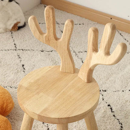 Solid Wood Deer Stool, Solid Antler Chair with Non-Slip Legs, Cute Animal-Shaped Bench for Living Room, Bedroom & Bathroom by zapcart