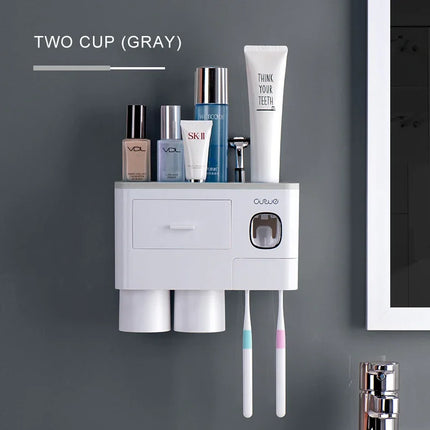 Magnetic Adsorption Inverted Toothbrush Holder Automatic Toothpaste Dispenser With Cup Toothpaste Bathroom Accessories Set by zapcart