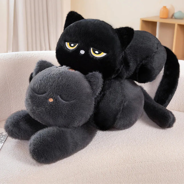 Black Cat Plush Pillow Soft Stuffed Lying Cat Cushion Cute Sleeping Cat Design Lovely Birthday Gift Idea for Cat Lovers by zapcart