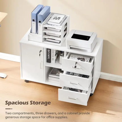Mobile File Cabinet with Lockable Drawers 4 Wheels Lateral Stationery Storage Cabinet for Home Office, File Organization Unit P by zapcart