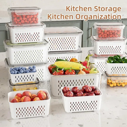 17 Piece Food Storage Containers for Kitchen Organization Includes 7 Lids 7 Boxes 3 Drain Baskets Ideal for Fruits Vegetables by zapcart