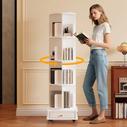 4 Layers Rotating Bookshelf 360 Degree Floor Bookcase Diaplay Storage Shelf Space Saving Home Organizer Wood Corner Bookshelf by zapcart