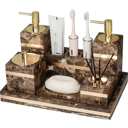 1pc Marble Light Luxury Bathroom Wash toiletry Tray Hotel Bathroom Bathroom Hand Wash Table Toothbrush Shelf Decoration by zapcart