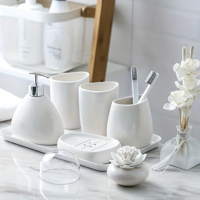 4/5 Pcs Modern Ceramic Bathroom Accessory Set with Pump Dispenser Tumbler Toothbrush Holder and Soap Dish Bathroom Supplies by zapcart