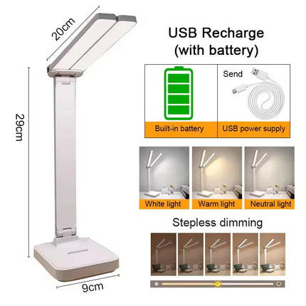 LED Desk Lamp 3 Levels Dimmable Touch Night Light USB Rechargeable Eye Protection Foldable Table Lamp For Bedroom Bedside Desk by zapcart