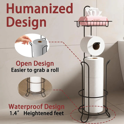 Toilet Paper Holder Stand Bathroom Toilet Paper Storage with Raised Base, Tissue Paper Roll Dispenser with Top Shelf by zapcart
