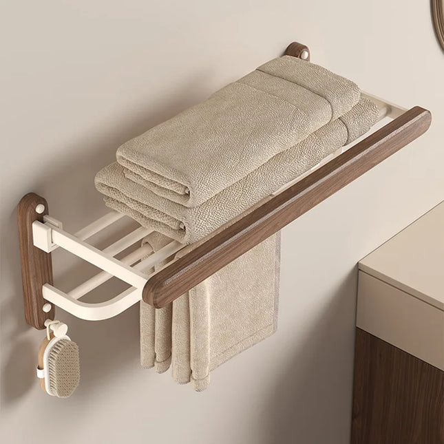 Walnut Cream Style White Towel Rack, No Punch Bathroom Shelf, Toilet, Wall Mounted, Washroom Storage, Bath Towel Holder by zapcart