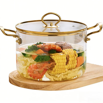 3.5L Glass Pot with Lid Heat Resistant Stainless Steel Double Handles Pot for Cooking Soup Milk Pasta Stovetop Glass Cookware by zapcart