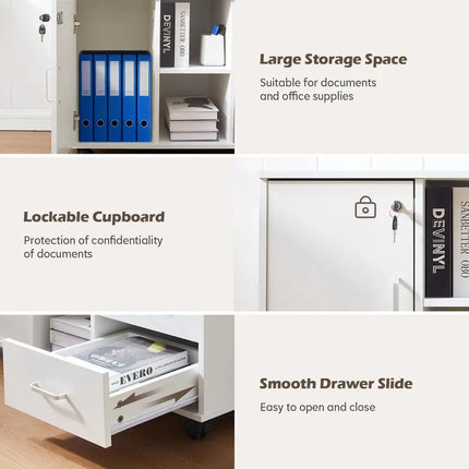 Mobile File Cabinet with Lockable Drawers 4 Wheels Lateral Stationery Storage Cabinet for Home Office, File Organization Unit P by zapcart