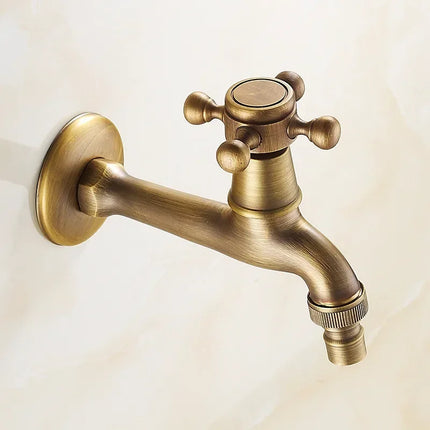 Carved Wall Mount Bibcock Brass Retro Tap Decorative Outdoor Garden Taps Washing Machine Mop Luxury Antique WC Faucet by zapcart