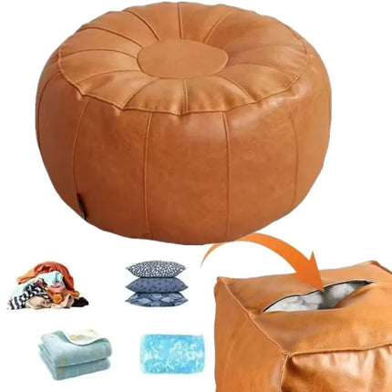 PU Leather Unstuffed Storage Leg Bench Need to Fill Clothes Large Capacity Storage Pouf Round Nordic Sofa Footstool Living Room by zapcart