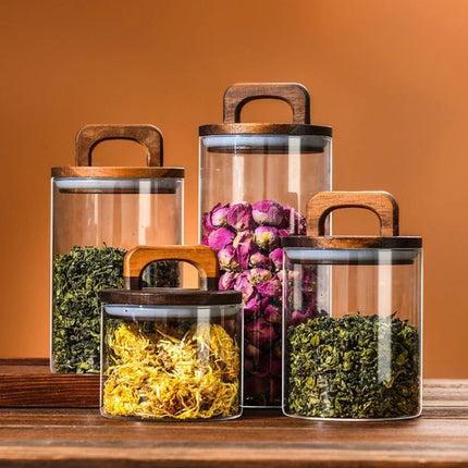 Clear Glass Storage Jar With Bamboo Lid Airtight Canister For Tea Coffee Sugar by zapcart