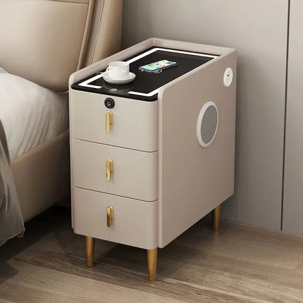 Nordic Style Intelligent Solid Wood Bedside Table Faux Leather 3 Drawers Nightstands with Wireless Charging Side Storage Cabinet by zapcart