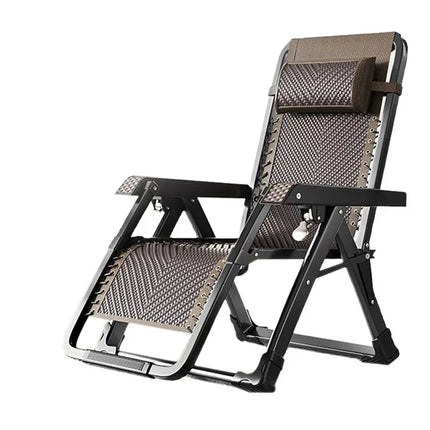 Dual-Use Comfortable Rattan Chair with Metal Backrest Foldable Lazy Nap Recliner for Outdoor Balcony Household Folding Chair by zapcart