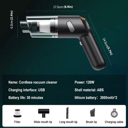 Wireless Mini Vacuum Cleaner 15000PA High Power 120W Cordless Handheld Robot Dust Blower for Car Home Pet Hair by zapcart