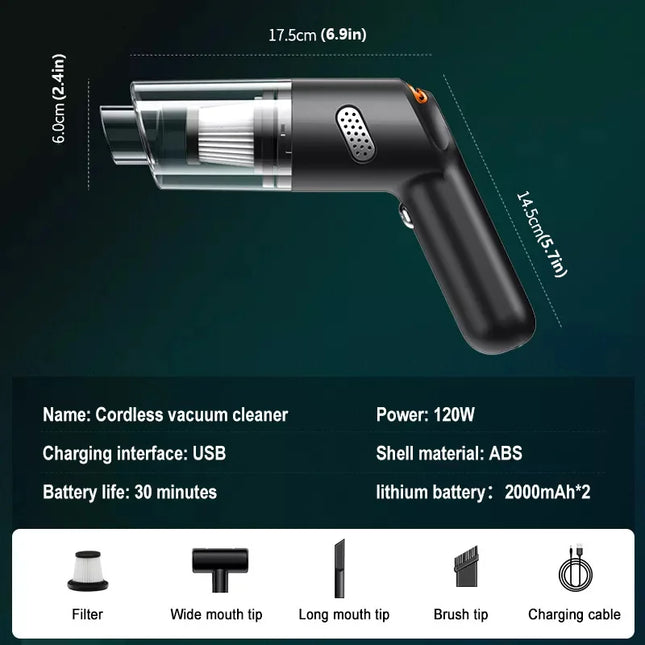 Wireless Mini Vacuum Cleaner 15000PA High Power 120W Cordless Handheld Robot Dust Blower for Car Home Pet Hair by zapcart