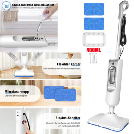 DayPlus Steam Mop & Detachable Steam Cleaner, 1500W Powerful Floor Steamer for Carpet Laminate Hardwood Grout Tile Marble, 400ml by zapcart