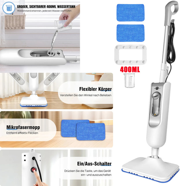 DayPlus Steam Mop & Detachable Steam Cleaner, 1500W Powerful Floor Steamer for Carpet Laminate Hardwood Grout Tile Marble, 400ml by zapcart