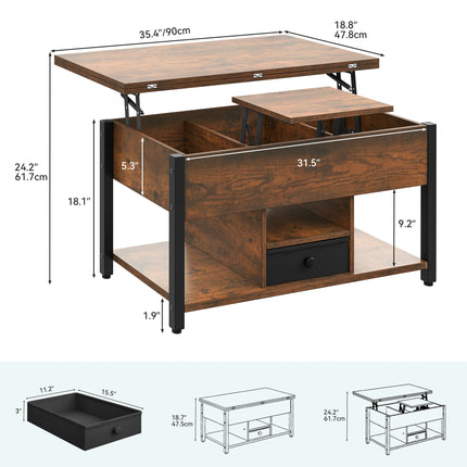 YITAHOME Lift Top 4-in-1 Coffee Table - Dining Table Convertible with Storage Drawers for Living Room by zapcart