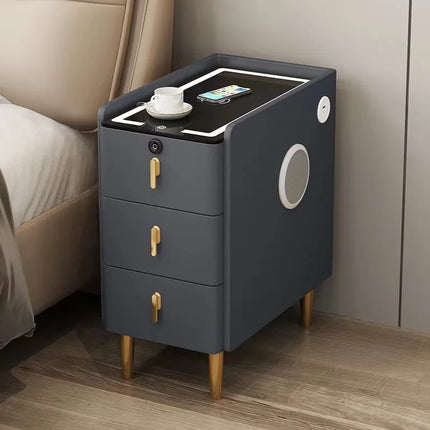 Nordic Style Intelligent Solid Wood Bedside Table Faux Leather 3 Drawers Nightstands with Wireless Charging Side Storage Cabinet by zapcart