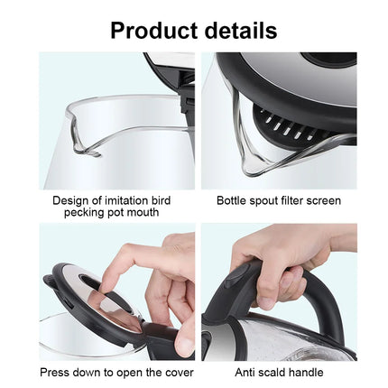 2L Larger Capacity Electric Kettle 220V Glass Tea Kettle Home Kitchen Water Heater EU/UK Plug Water Boiler by zapcart