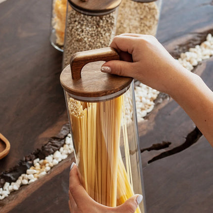 Clear Glass Storage Jar With Bamboo Lid Airtight Canister For Tea Coffee Sugar by zapcart