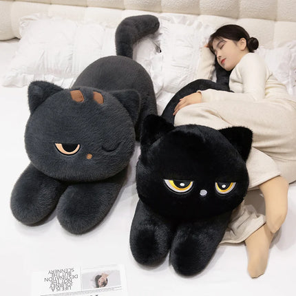 Black Cat Plush Pillow Soft Stuffed Lying Cat Cushion Cute Sleeping Cat Design Lovely Birthday Gift Idea for Cat Lovers by zapcart