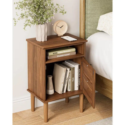 Bedside Cabinet with Door amp Open Top Shelf Side Table for Bedroom amp Living Room,Fits Small Space Walnut 15.35x 11.42x23.5 by zapcart