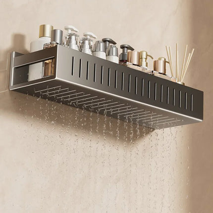 Gun Gray Wall Mounted No Drill Bathroom Shelf Shower Storage Rack Toilet Vanity Organizer Bathroom Accessories by zapcart