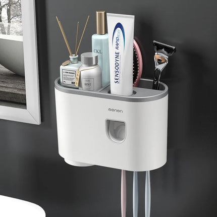 WIKHOSTEAR Wall mounted Toothbrush Holder Magnetic Adsorption Inverted Toothpaste Squeezer Double Automatic Toothpaste Dispenser by zapcart