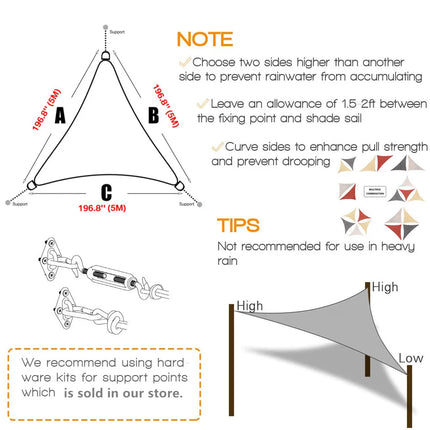Waterproof Triangle Sun Shade Sail 5x5m Canopy Garden by zapcart