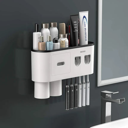 WIKHOSTEAR Wall mounted Toothbrush Holder Magnetic Adsorption Inverted Toothpaste Squeezer Double Automatic Toothpaste Dispenser by zapcart