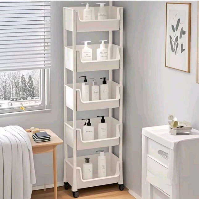 5-tier Storage Rack Storage Cart Bookshelf - Mobile Storage Rack with Wheels for Living Room Bedroom Dormitory Book Storage Rack by zapcart