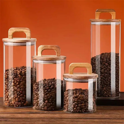Clear Glass Storage Jar With Bamboo Lid Airtight Canister For Tea Coffee Sugar by zapcart