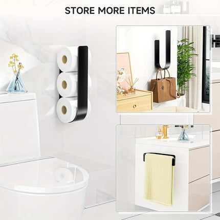 3-in-1 Wall-Mounted Toilet Paper Holder with Towel Rack & Hooks-Black Metal,Space-Saving Design for Bathroom,Kitchen,Living Room by zapcart