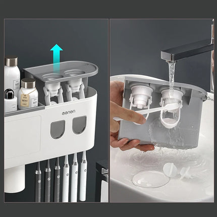 WIKHOSTEAR Wall mounted Toothbrush Holder Magnetic Adsorption Inverted Toothpaste Squeezer Double Automatic Toothpaste Dispenser by zapcart