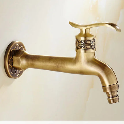 Carved Wall Mount Bibcock Brass Retro Tap Decorative Outdoor Garden Taps Washing Machine Mop Luxury Antique WC Faucet by zapcart