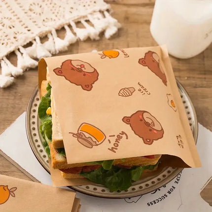 Sandwich Wrappers 50Pcs Greaseproof Parchment Paper Cute Pattern For Home Bakers by zapcart