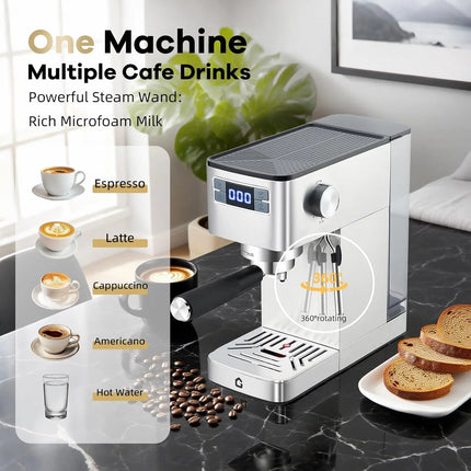 20 Bar Espresso Machine With Milk Frother, Compact Stainless Steel Coffee Maker, Pressure Gauge, All-in-One Barista Kit For Home by zapcart