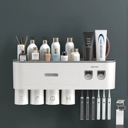 WIKHOSTEAR Wall mounted Toothbrush Holder Magnetic Adsorption Inverted Toothpaste Squeezer Double Automatic Toothpaste Dispenser by zapcart