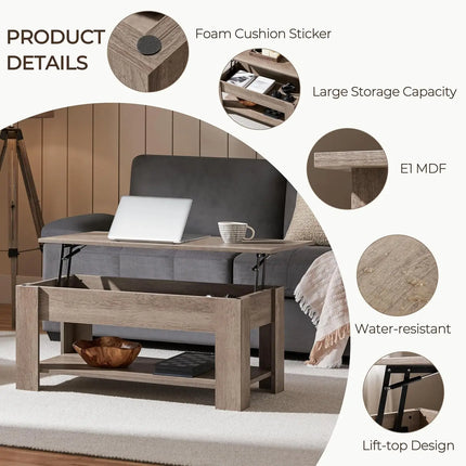 Lifting Coffee Table with Hidden Storage Drawer and Open Shelf, Space-saving Tea Tables for Living Room/Reception, Gray by zapcart