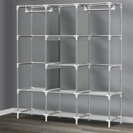 Large Fabric Canvas Wardrobe With Hanging Rail Shelving Clothes Storage Cupboard 4Row by zapcart