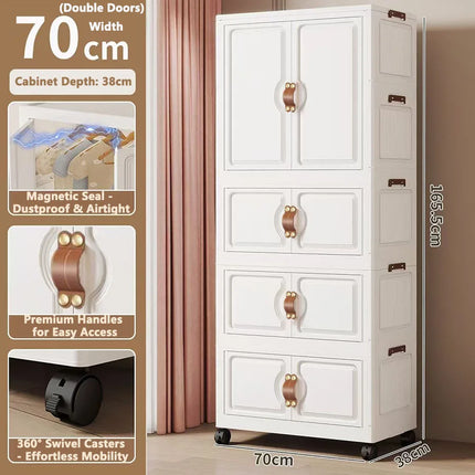 Foldable Child's Wardrobe Large Capacity Non-Install Double Door Storage Cabinet Simple Design with Wheels Organizer Cabinet by zapcart