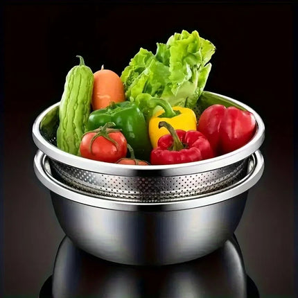 2pcs Stainless Steel Colander Set - Vegetable Fruit Pasta Strainer, Large Heavy Duty Filter Bowl by zapcart