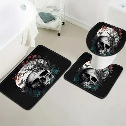 Late Night Moon Gothic Skeleton Bathroom Set - Soft Non Slip Contour Mat, Toilet Lid, and Bath Mat for Unique Home Decor by zapcart