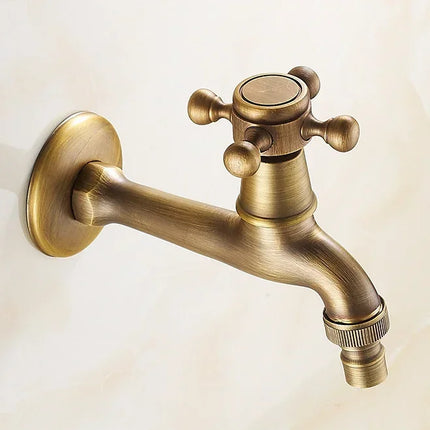 Carved Wall Mount Bibcock Brass Retro Tap Decorative Outdoor Garden Taps Washing Machine Mop Luxury Antique WC Faucet by zapcart